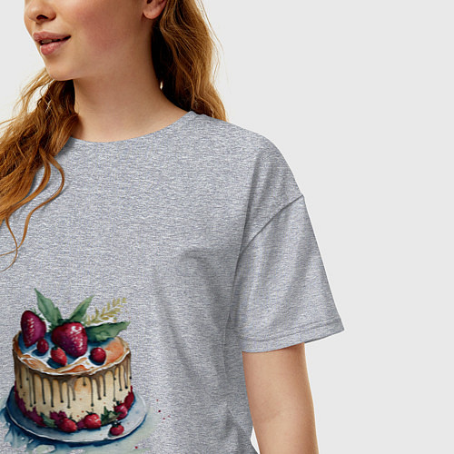 Женская футболка оверсайз Акварельный торт / Меланж – фото 3