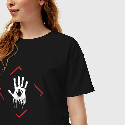 Женская футболка оверсайз Символ Death Stranding в красном ромбе / Черный – фото 3
