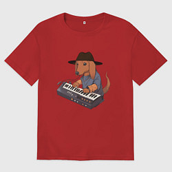 Женская футболка оверсайз Аниме Такса с синтезатором