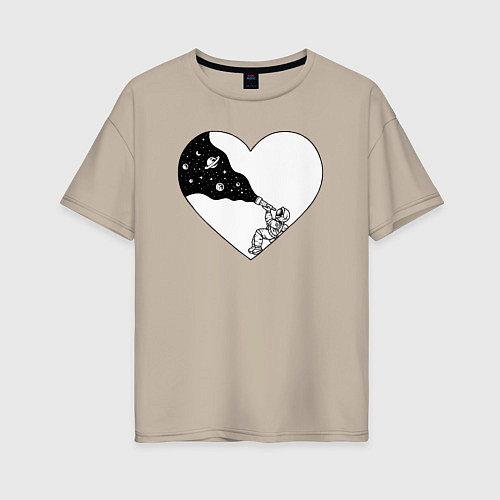 Женская футболка оверсайз Love space / Миндальный – фото 1