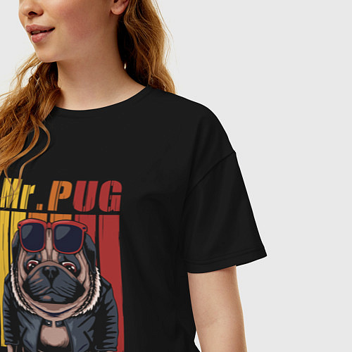 Женская футболка оверсайз Mr pug / Черный – фото 3