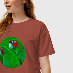 Футболка оверсайз женская Два зелёных попугая, цвет: кирпичный — фото 2