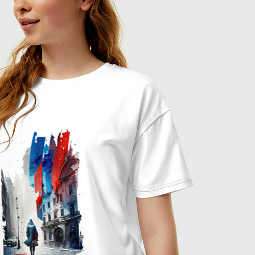 Женская футболка оверсайз Прогулка по Москве - коллекция Бело-сине-красный - / Белый – фото 3