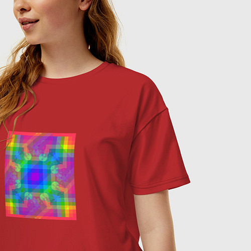 Женская футболка оверсайз Цветные квадраты в квадрате / Красный – фото 3