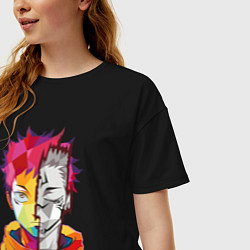 Футболка оверсайз женская Магическая битва Итадори Юдзи и Двуликий призрак, цвет: черный — фото 2