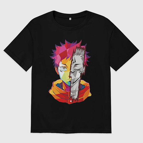 Женская футболка оверсайз Магическая битва Итадори Юдзи и Двуликий призрак / Черный – фото 1