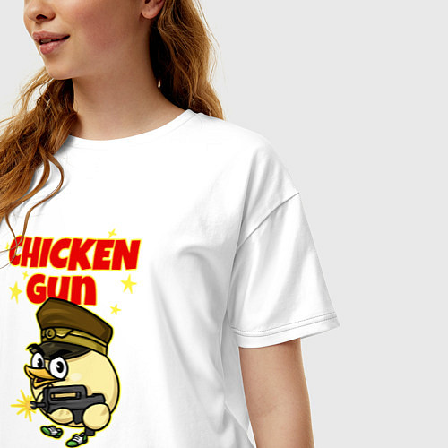 Женская футболка оверсайз Chicken Gun - игра / Белый – фото 3