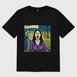 Футболка оверсайз женская Крик девушки в парке, цвет: черный