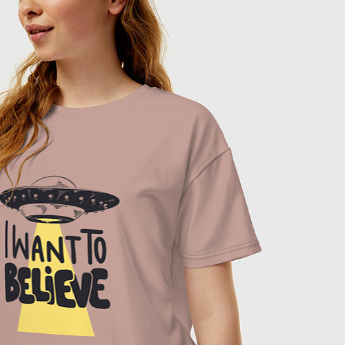 Женская футболка оверсайз Хочу верить в НЛО / Пыльно-розовый – фото 3
