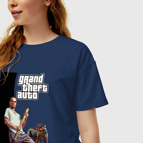 Женская футболка оверсайз GTA Trevor Philips / Тёмно-синий – фото 3