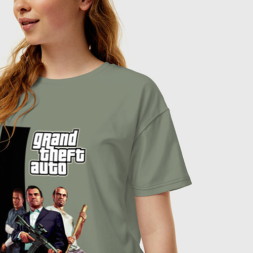 Женская футболка оверсайз Майкл, Франклин, Тревор из GTA / Авокадо – фото 3