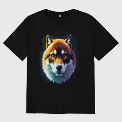 Футболка оверсайз женская Shiba пёсель, цвет: черный