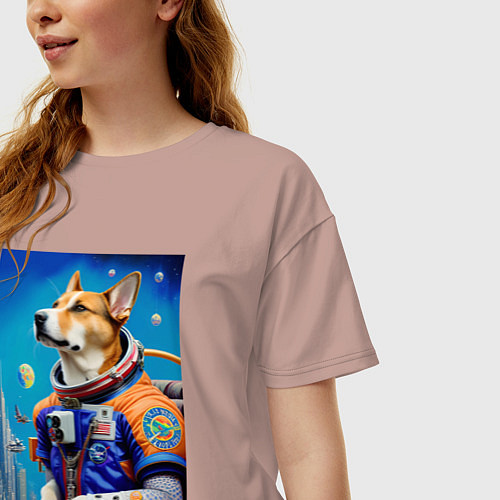 Женская футболка оверсайз The dog is a brave cosmonaut / Пыльно-розовый – фото 3