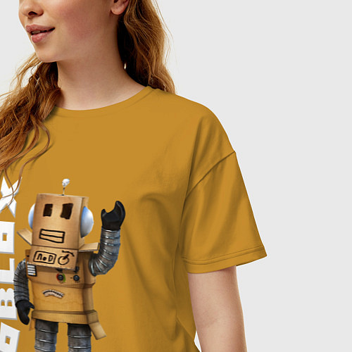 Женская футболка оверсайз Робот из Роблокс / Горчичный – фото 3