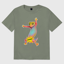 Футболка оверсайз женская Веселая ящерица цензура, цвет: авокадо