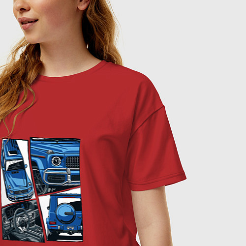 Женская футболка оверсайз Mercedes-Benz G63 AMG Gelandewagen V1 / Красный – фото 3