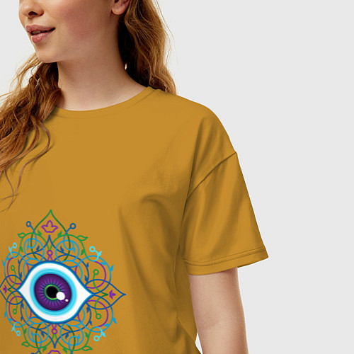 Женская футболка оверсайз Магический глаз и орнамент / Горчичный – фото 3