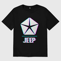 Футболка оверсайз женская Значок Jeep в стиле glitch, цвет: черный