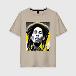 Футболка оверсайз женская Bob Marley Digital Art, цвет: миндальный