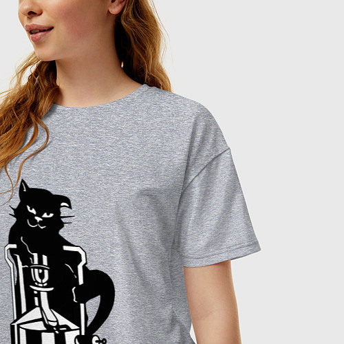 Женская футболка оверсайз Кот Бегемот на примусе / Меланж – фото 3