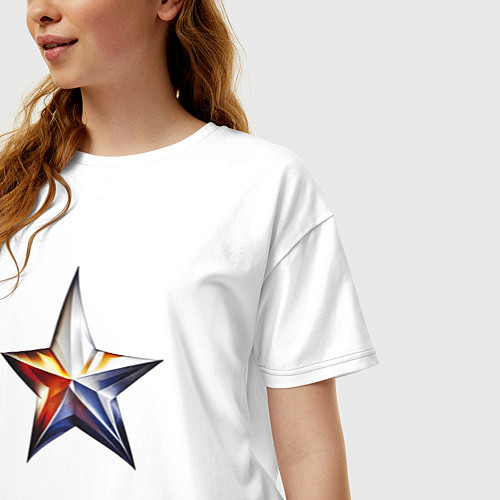 Женская футболка оверсайз Звезда победы триколор / Белый – фото 3