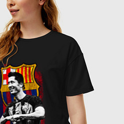 Футболка оверсайз женская Левандовски Барселона, цвет: черный — фото 2