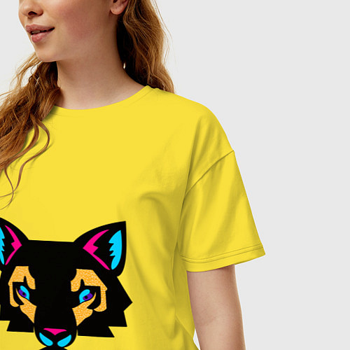 Женская футболка оверсайз Яркий абстрактный кот / Желтый – фото 3