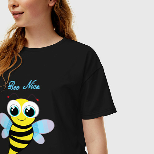 Женская футболка оверсайз Будь милым и счастливым / Черный – фото 3