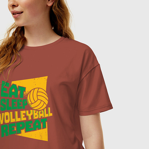 Женская футболка оверсайз Eat sleep volleyball / Кирпичный – фото 3