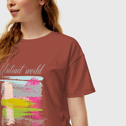 Женская футболка оверсайз Абстрактный мир полосы / Кирпичный – фото 3
