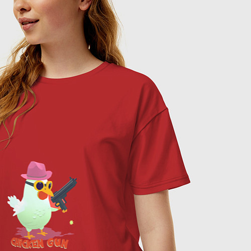 Женская футболка оверсайз Цыпленок с пушкой / Красный – фото 3