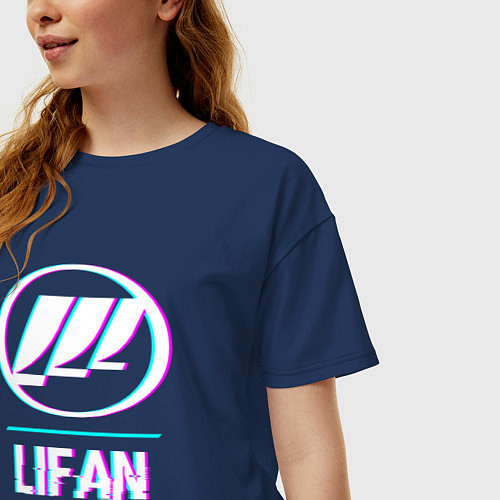 Женская футболка оверсайз Значок Lifan в стиле glitch / Тёмно-синий – фото 3