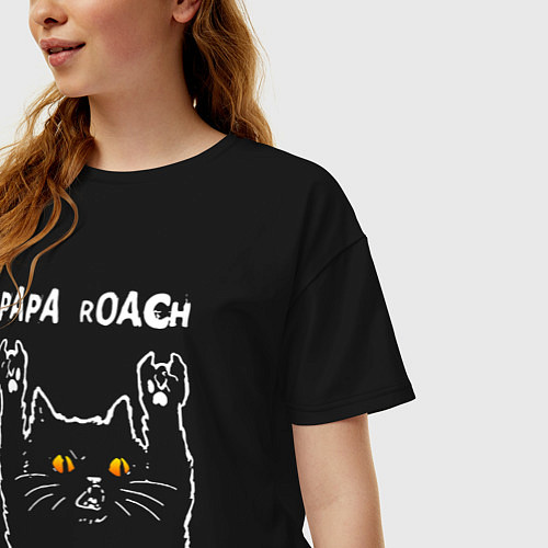 Женская футболка оверсайз Papa Roach rock cat / Черный – фото 3