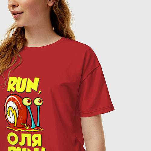 Женская футболка оверсайз Run Оля run / Красный – фото 3