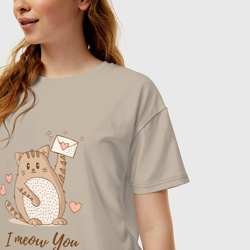 Женская футболка оверсайз Котенок I meow you - Я тебя люблю / Миндальный – фото 3