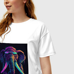 Футболка оверсайз женская Кибер-слон в неоновом свете, цвет: белый — фото 2