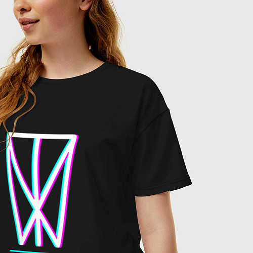 Женская футболка оверсайз Within Temptation glitch rock / Черный – фото 3