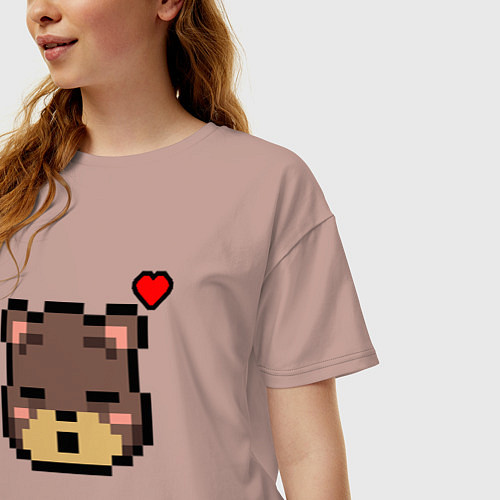 Женская футболка оверсайз Пиксельный мишка / Пыльно-розовый – фото 3