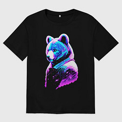 Футболка оверсайз женская Светящийся звёздный медведь - нейросеть, цвет: черный