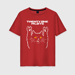 Футболка оверсайз женская Twenty One Pilots rock cat, цвет: красный