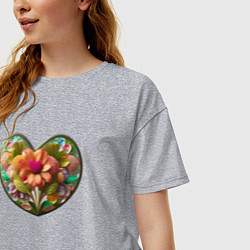 Футболка оверсайз женская Цветы в сердце, цвет: меланж — фото 2