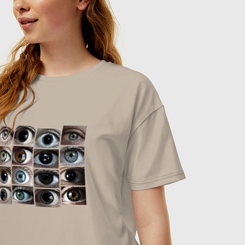 Женская футболка оверсайз Разнообразие глаз / Миндальный – фото 3