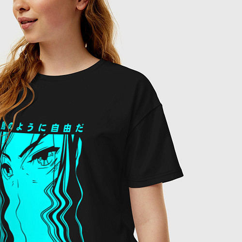 Женская футболка оверсайз Free as a bird anime / Черный – фото 3