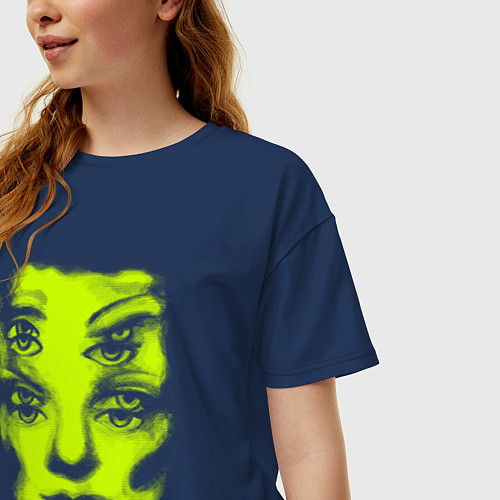 Женская футболка оверсайз Double lime face / Тёмно-синий – фото 3