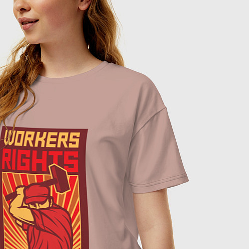 Женская футболка оверсайз Права работников / Пыльно-розовый – фото 3