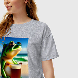 Футболка оверсайз женская Лягушка с пивом, цвет: меланж — фото 2