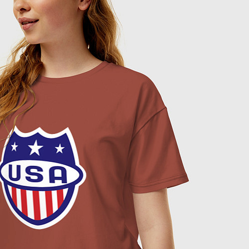 Женская футболка оверсайз Shield USA / Кирпичный – фото 3