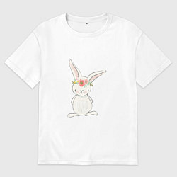 Футболка оверсайз женская Милый кролик с венком на голове, цвет: белый