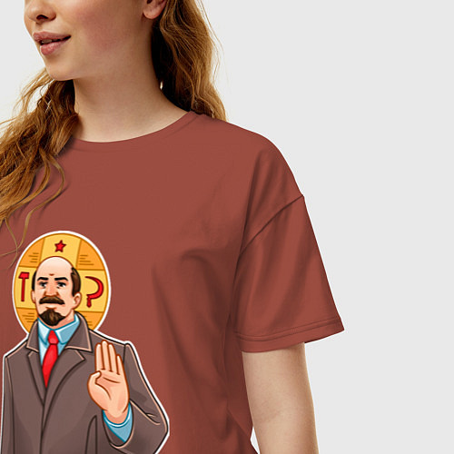 Женская футболка оверсайз Ленин всемогущ / Кирпичный – фото 3