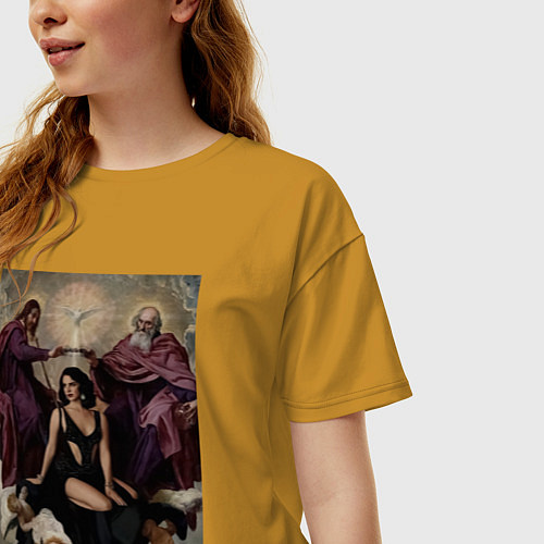 Женская футболка оверсайз Feat lana del rey / Горчичный – фото 3